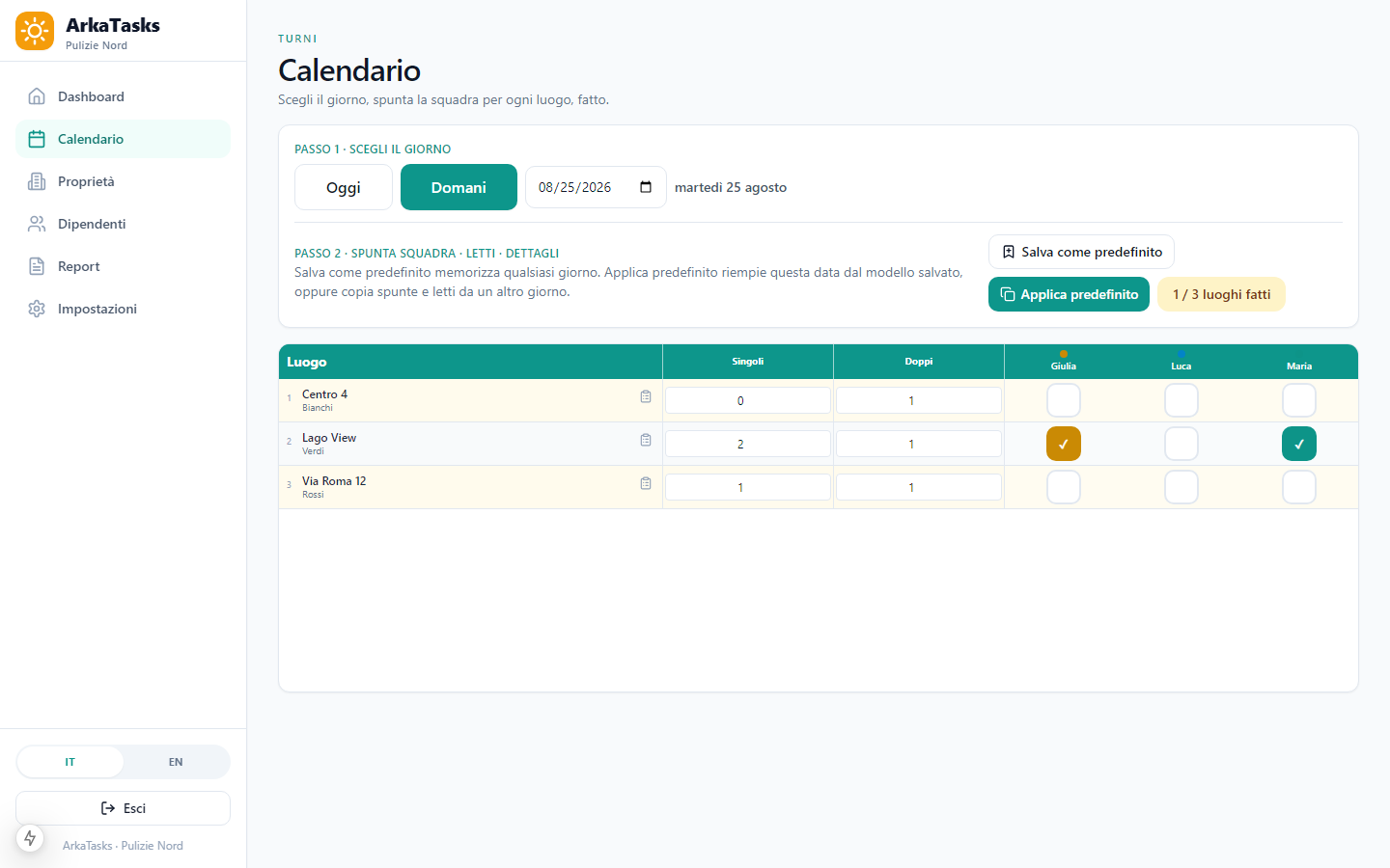 Screenshot calendario ArkaTasks
